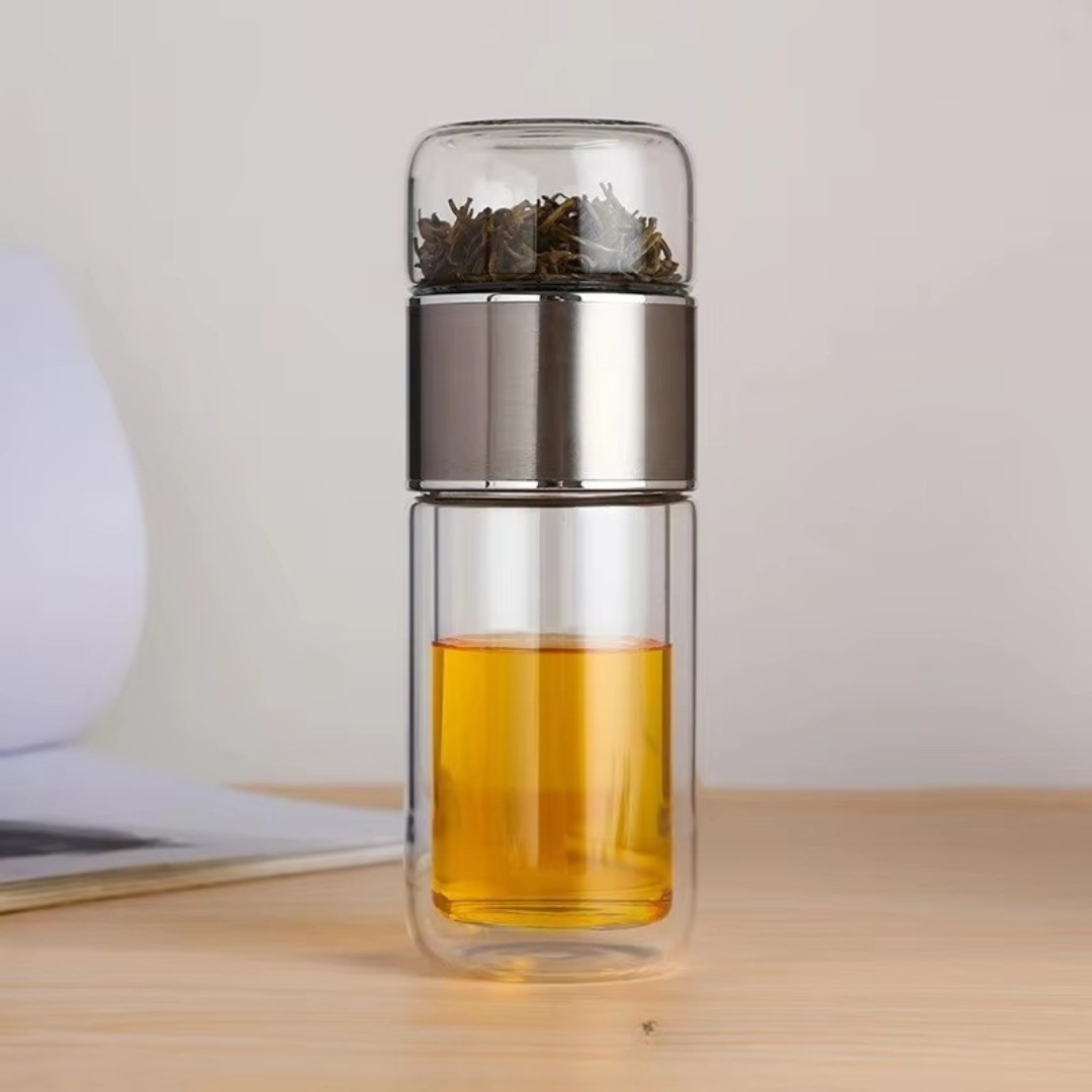 Insulated Dual-Chamber Glass Tea Flask