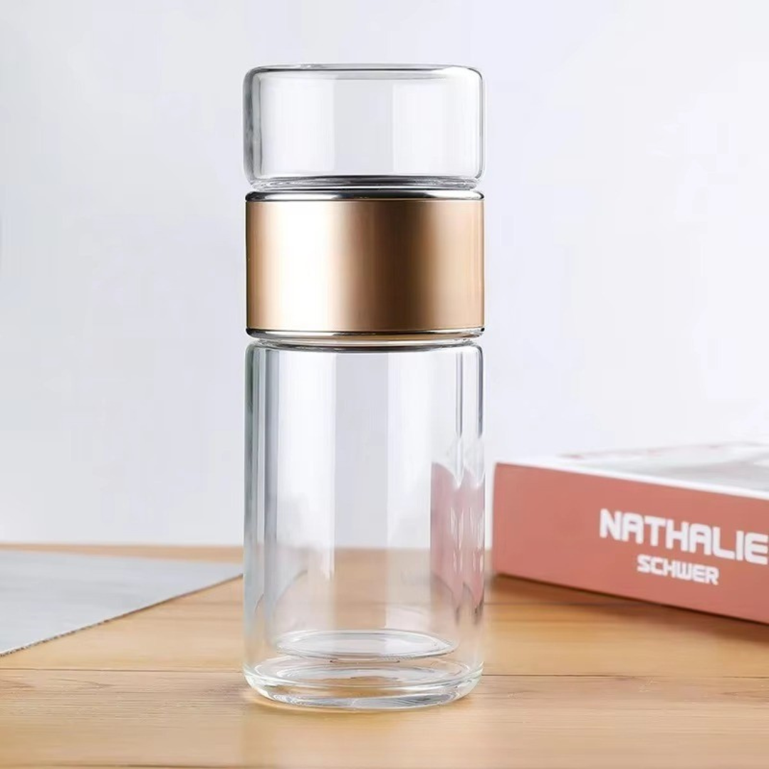Insulated Dual-Chamber Glass Tea Flask