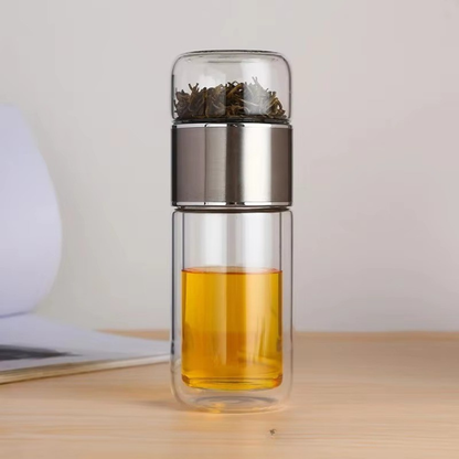Insulated Dual-Chamber Glass Tea Flask