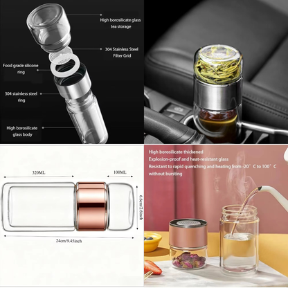 Insulated Dual-Chamber Glass Tea Flask