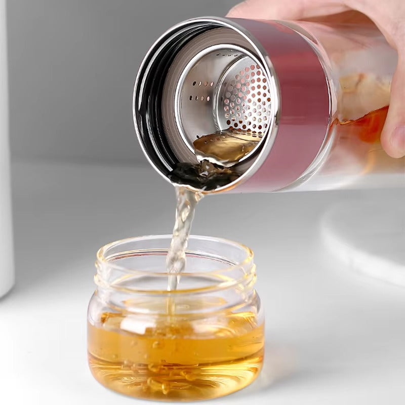 Insulated Dual-Chamber Glass Tea Flask