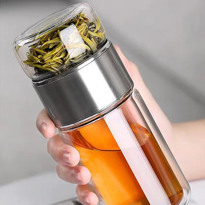 Insulated Dual-Chamber Glass Tea Flask