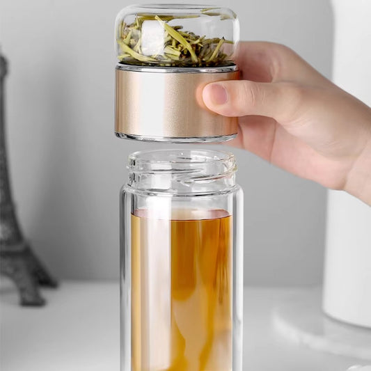 Insulated Dual-Chamber Glass Tea Flask