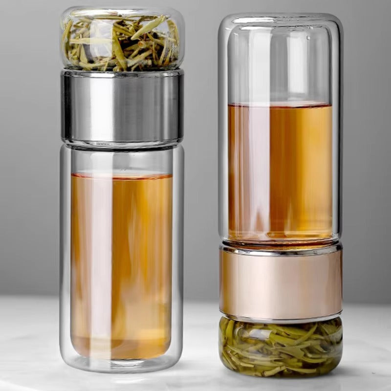 Insulated Dual-Chamber Glass Tea Flask